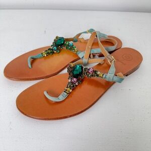 Singh Singh Embellished Jeweled T Strap Sandals Women Size 10